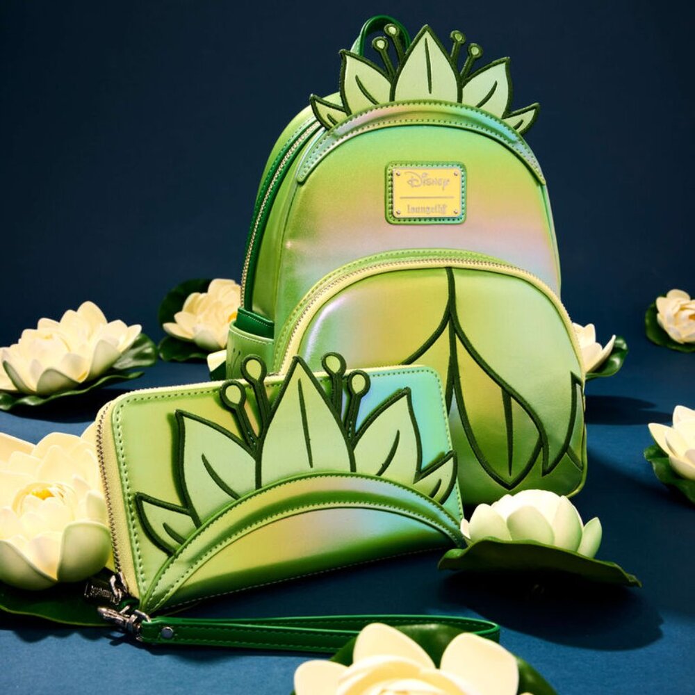 Loungefly Tiana Exclusive Shiny Series Iridescent Cosplay Backpack & Wallet NWT